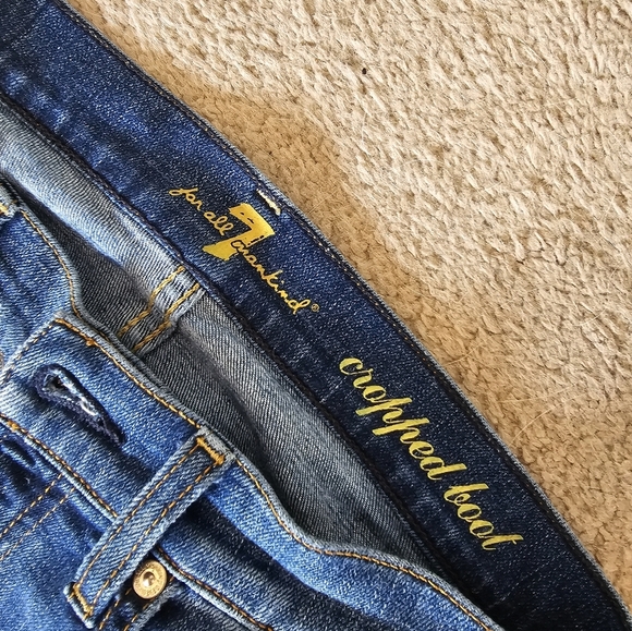 7 For All Mankind 27 Cropped Bootcut Dark Blue Straight Jeans - Picture 2 of 7